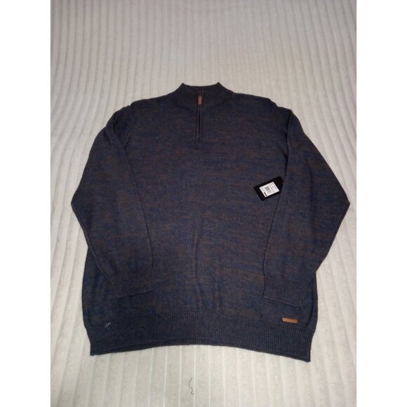 London Fog Sweater Men's Size 2XL Quarter Zip Navy Blue Brown New with Tags